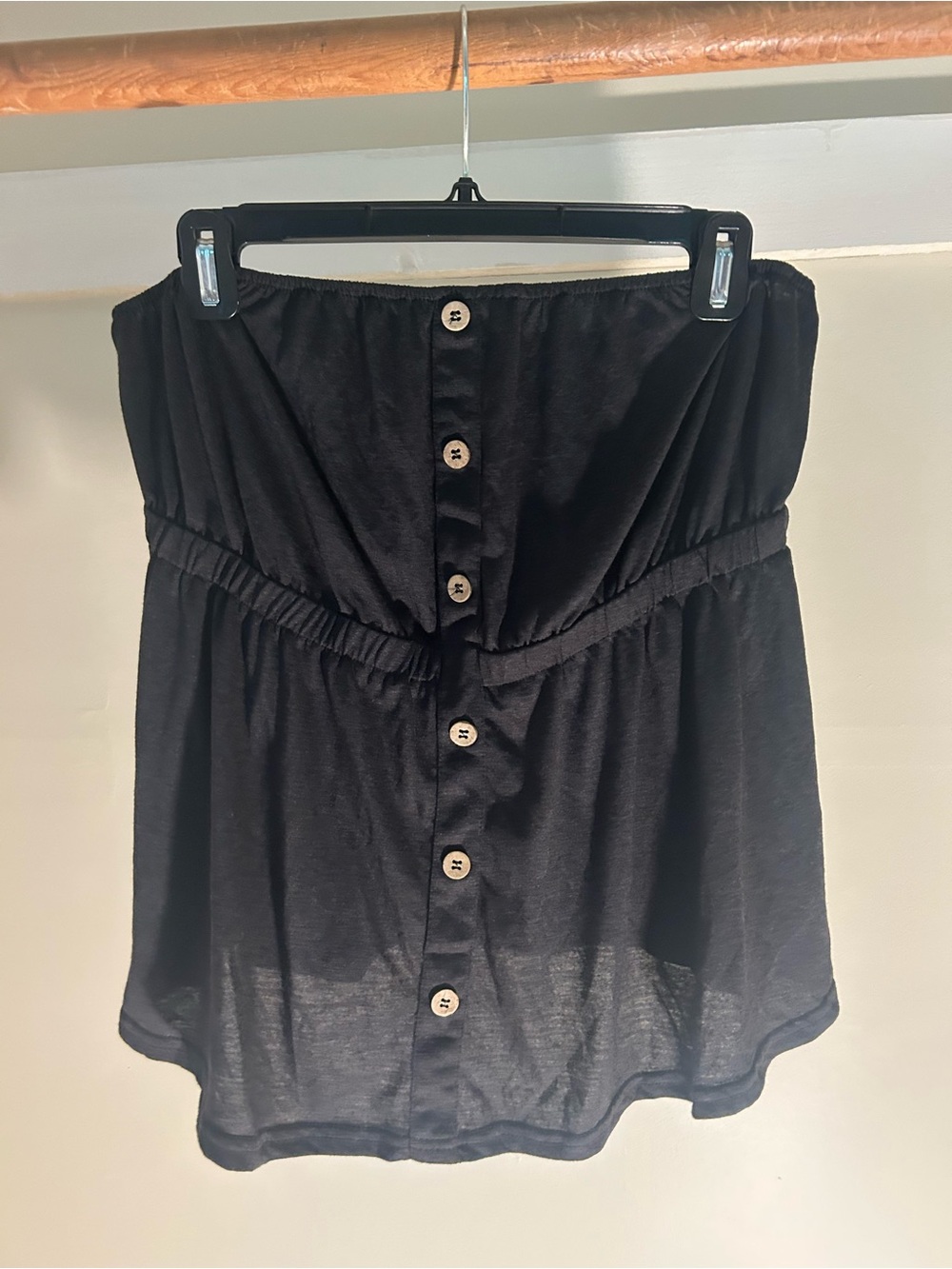 Black Strapless Button-Front Mini Skirt